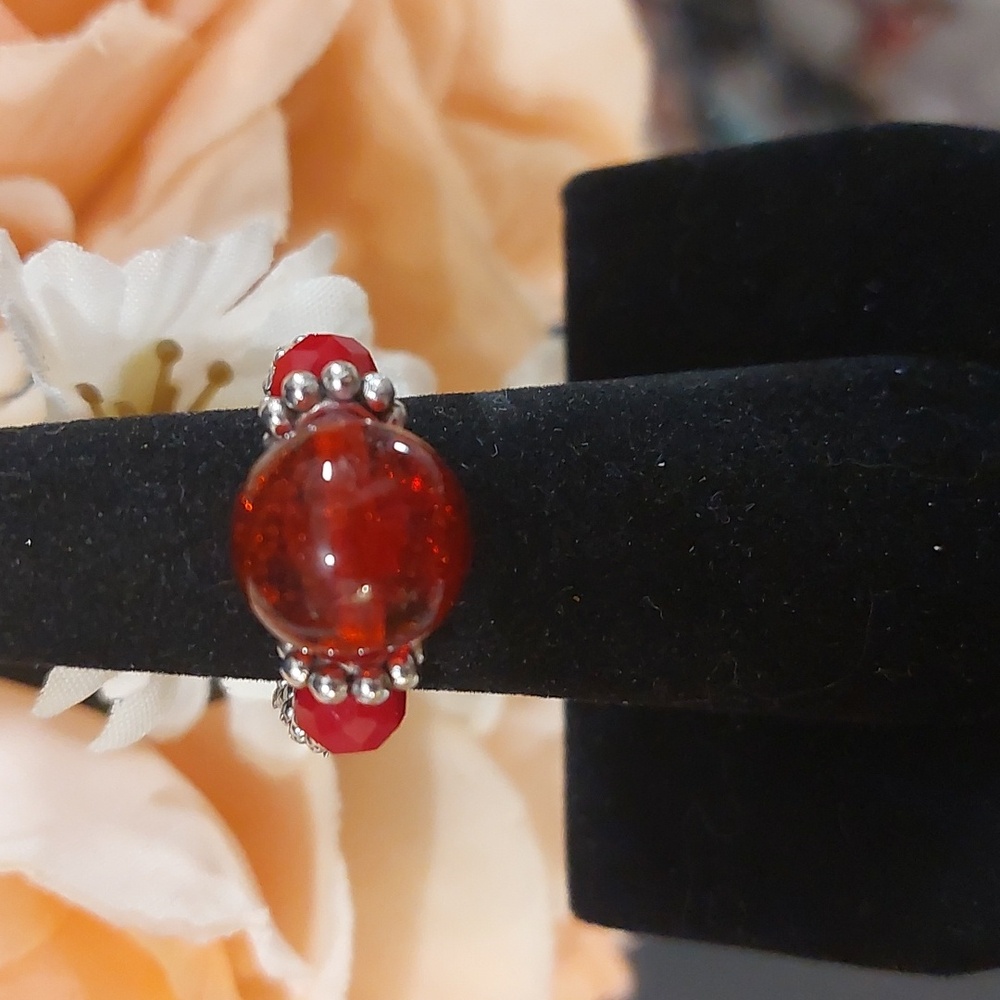 Handmade Red Sparkle Large Bead Ring - READ 4 CUSTOM SIZING 👇